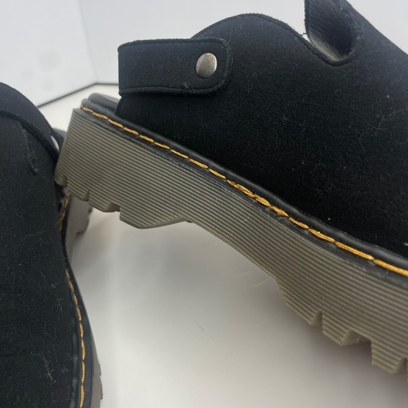 COUTGO Black Suede Clog Sandals Platform Buckle Strap Chunky Heel Womens SZ 9.5 - Picture 6 of 7